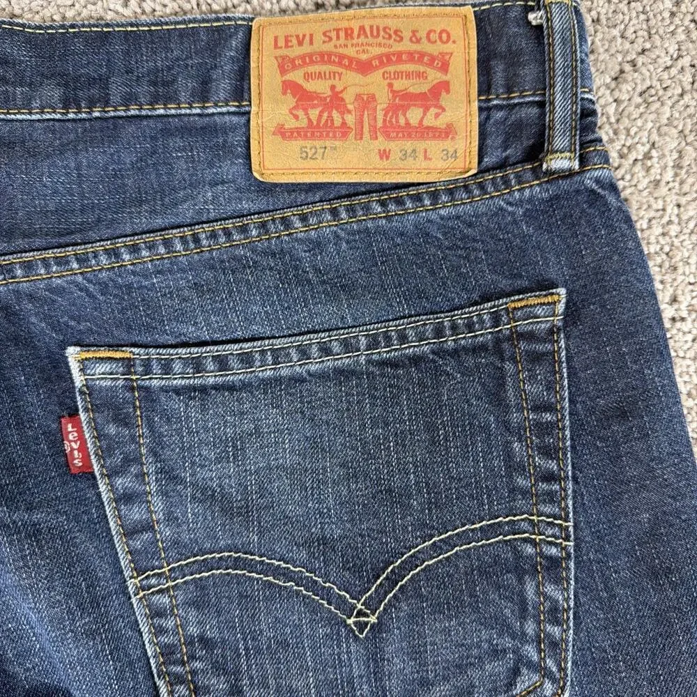 Levis 527 Jeans Men 34x34 Dark Wash Slim Bootcut Denim Western Y2K Honeycomb